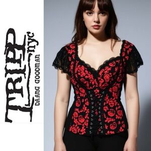 Tripp NYC Red & Black Lace Corset Top